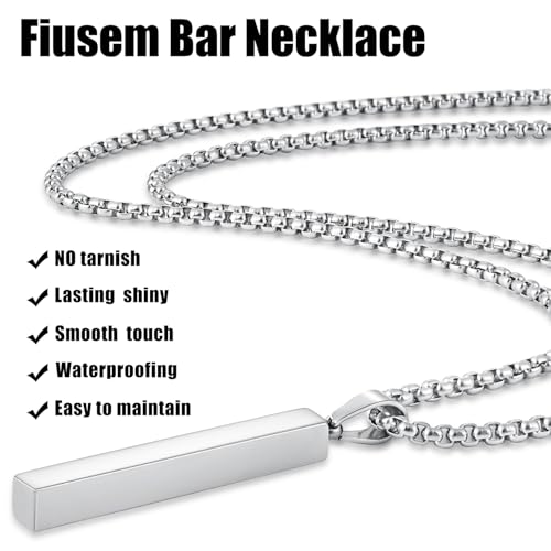 Fiusem Pendant Necklace for Men, Stainless Steel Bar Chain | Silver Tone/14k Gold Plated/Black Mens Pendant Necklaces with 2.5mm Box Chain, Jewelry Gifts 18-28 Inch - color: silver, size: 18 Inches, style: Melon Clasp Rectangle