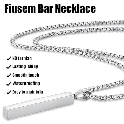 Fiusem Pendant Necklace for Men, Stainless Steel Bar Chain | Silver Tone/14k Gold Plated/Black Mens Pendant Necklaces with 2.5mm Box Chain, Jewelry Gifts 18-28 Inch - color: silver, size: 18 Inches, style: Melon Clasp Rectangle