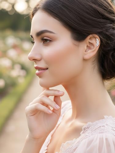 Moissanite 20mm Butterlfy/Flower/Leaf/Bezel Crawler Stud Earrings for Women, 925 Sterling Silver with Gold Plated, Hypoallergenic Cartilage Earrings, Valentines Birthday Anniversary Wedding Gift - color: Leaf - 2.96 Carat - White Gold