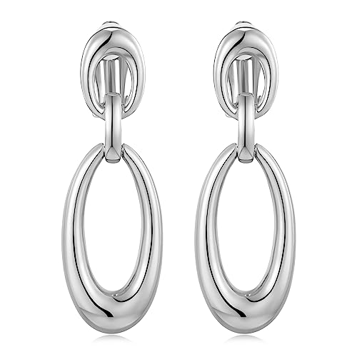MUYAN Gold Clip On Drop Earrings for Women Non Piercing Dangle Earrings Fashion Jewelry - color: E Clip Silver