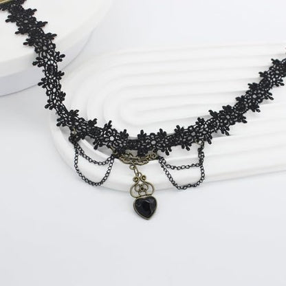 Qceasiy Gothic Black Necklace for Women, Adjustable Victorian Velvet Lace Collar, Halloween Party Cosplay Jewelry Gift - style: Black Heart Pendant