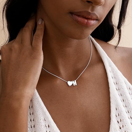 Eaciy Gold Heart Initial Necklaces for Women Teen Girl Gifts Trendy Stuff | 18K Gold Plated Letter A-Z Heart Initial Necklaces for Women Teen Girl Gifts Trendy Stuff Birthday Gifts for Girls Jewelry - color: Silver