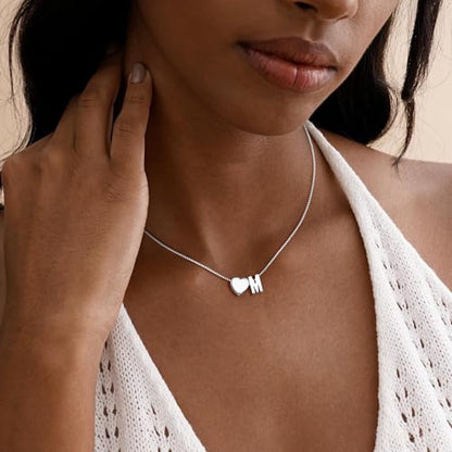Eaciy Gold Heart Initial Necklaces for Women Teen Girl Gifts Trendy Stuff | 18K Gold Plated Letter A-Z Heart Initial Necklaces for Women Teen Girl Gifts Trendy Stuff Birthday Gifts for Girls Jewelry - color: Silver