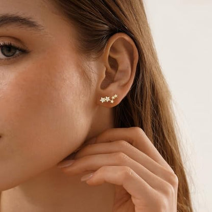 Star 14K Gold Plated Ear Cuff Earrings for Women Non Piercing, Dainty Silver Plated Clip on Cartilage Ear Cuff Non Pierced Trendy CZ Northstar Starburst Sparkling Climber Clawer Earring Jewelry - style: Cluster-2
