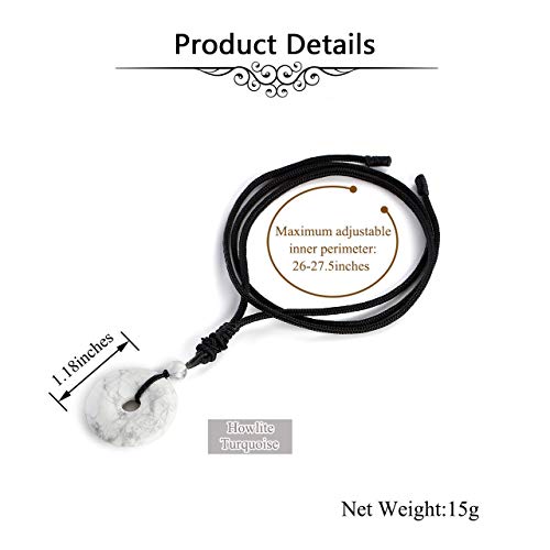 Jovivi 30mm Circle Donut Healing Crystals Necklace Natural Semi-Precious Chakra Gemstone Stone Amulet Lucky Coin Donuts Charm Protection Quartz Reiki Pendant Necklace for Men Women Adjustable Rope - color: 2pcs(White Turquoise+Black Obsidian)