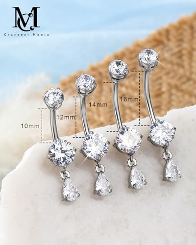 Belly Button Ring Dangle Belly Rings 316L Surgical Steel Belly Button Piercing Jewelry Teardrop Navel Ring for Women - color: Silver-CLCZ-12mm