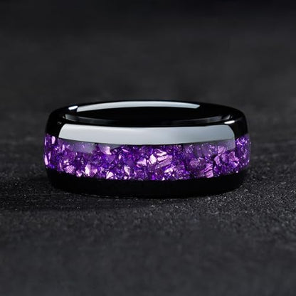 4mm 6mm 8mm Tungsten Rings With Various Inlay Materials Couples Matching Engagement Wedding Promise Matching Ring Set for Women Men - color: Black Amethyst 4mm
