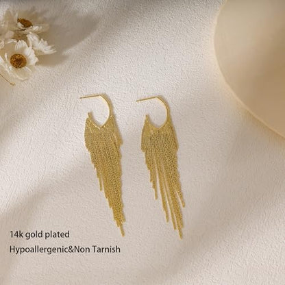 Gold Earrings for Women, 14K Gold Plated Tassel Dangle Earrings for Women Trendy Hypoallergenic Long Chain Earring Dainty Pearl Drop Earrings Elegant Wedding Earring Fashion Jewelry for Womens - color: Chain&Style 4