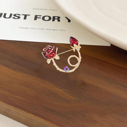 Rose Flower Brooch Pin for Women Fashion Dainty Gold Plated 3D Red Roses Floral Crystal Brooch Pin Birthday Dress Suit Accessories Jewelry - style: Crystal Rose