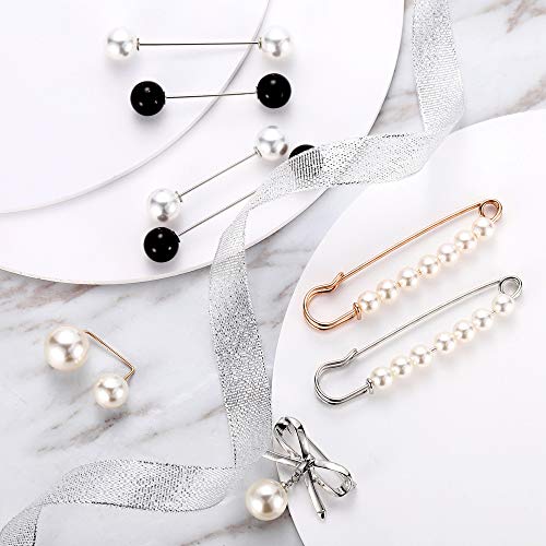 Jetec 8 Pieces Women Brooch Pins Sweater Shawl Clips Scarf Collar Pin Faux Pearl Brooch Pins, Safety Pin for Women Girls Clothing Costume Accessory Wedding Party Decor, Differ Styles