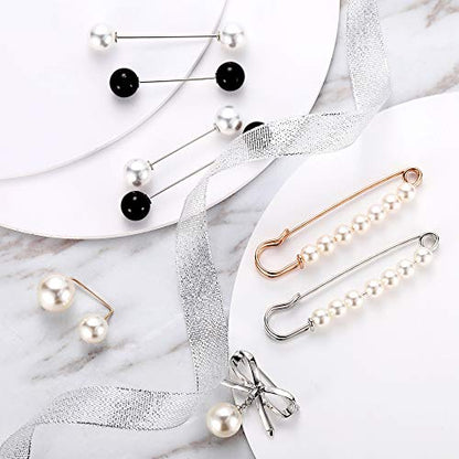 Jetec 8 Pieces Women Brooch Pins Sweater Shawl Clips Scarf Collar Pin Faux Pearl Brooch Pins, Safety Pin for Women Girls Clothing Costume Accessory Wedding Party Decor, Differ Styles