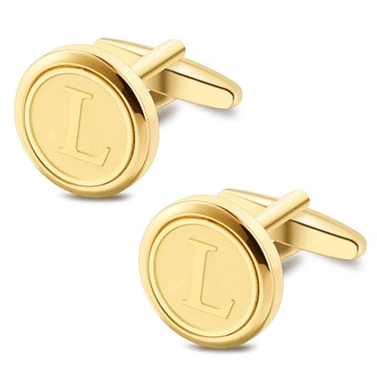 Initial Letter A-Z Cufflinks for Men Silver/Gold/Black Cufflinks 26 Alphabet Letter Copper Cufflinks for Formal Occasions Gifts Anniversary Business Wedding for Bridegroom Groomsmen - size: Gold, style: Initial: L