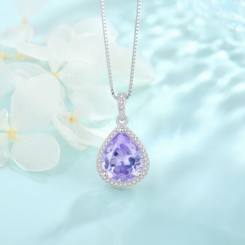 FJ Teardrop Pendant Necklace 925 Sterling Silver Birthstone Jewelry for Women - color: 06 June-Alexandrite-1