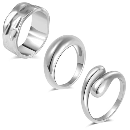 Chunky Gold Rings for Women Non Tarnish, 18K Gold Plated Statement Dome Rings Stacking,Thumb Ring, Mens Silver Eternity Wedding Band Jewelry Size 5-11 - color: Silver
