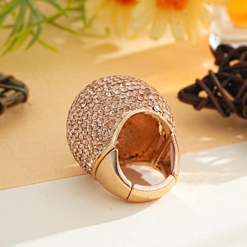 Gold Snowball Rhinestone Cocktail Ring – Adjustable Stretch Sparkling Party Jewelry for Women, Elegant Costume Ring for Evening Wear, Wedding, Prom - color: Crystal yellow
