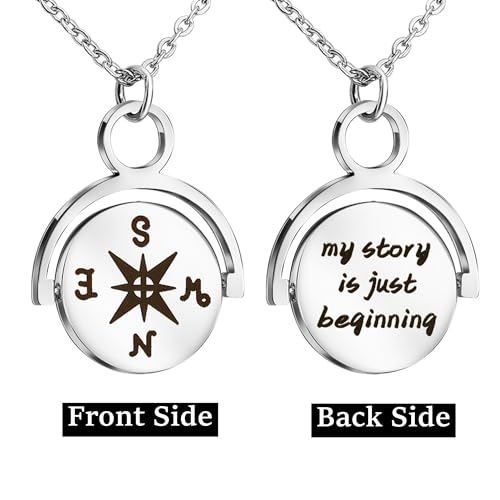 Gold Compass Charm Necklace for Women, Trendy Simple Dainty Inspirational Compass Butterfly Bow Knot Red Christmas Mug Sun Friendship Necklaces Graduation Gifts - style: Compass-B