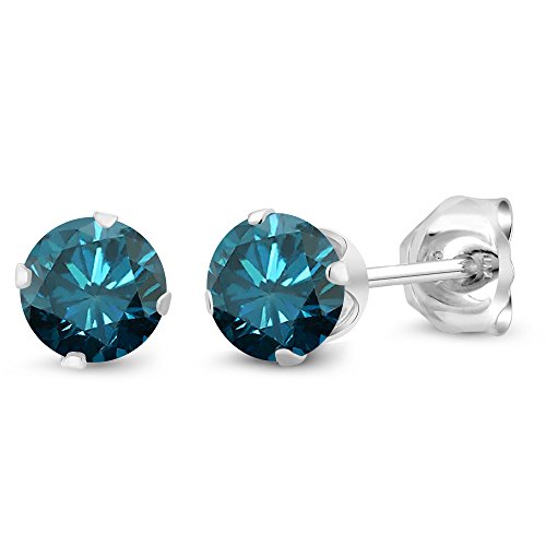 Gem Stone King 925 Sterling Silver Round 4MM Gemstone Birthstone Stud Earrings For Women Men - style: Blue Diamond