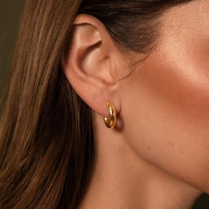Robaice Chunky Huggie Earring for Women，14K Gold Plated Hoop Earrings | Gold Huggie 925 Sterling Silver Post Earrings, Statement Trendy Hoop Earring，Fashion Lightweight Jewelry Gifts for Women - color: Gold-F