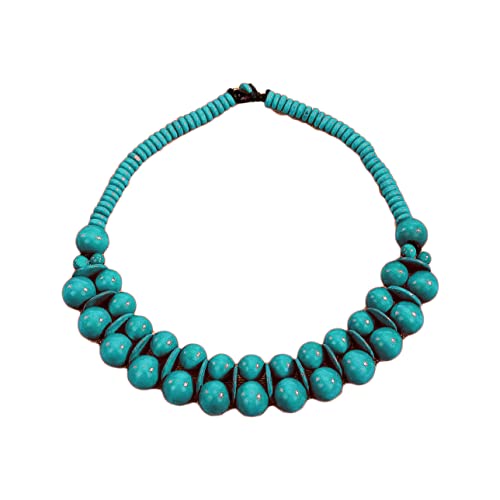 COLORFUL BLING Ethnic Large Chunky Wooden Beaded Necklaces Boho African Statement Necklace Handmade Tribal Collar Choker Bib Jewelry - color: joint blue