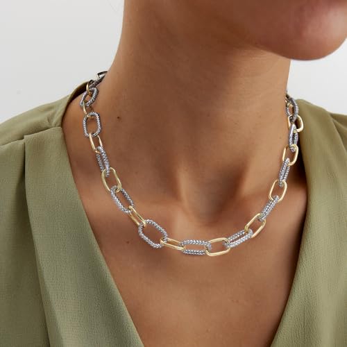 Two Tone Wire Necklace Gold and Silver Link Chain Adjustable 18K Gold Plated Twist Vintage Classic Jewelry - style: Chunky Paperclip
