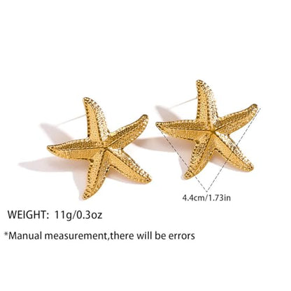 Gold Statement Earrings For Women, 14K Gold Plated Textured Geometric Drop Earrings - Hypoallergenic Stainless Steel Statement Earrings for Women, Waterproof Fan-Shaped Dangle Earrings for Beach & Daily Wear - color: Starfish DKE252012GL