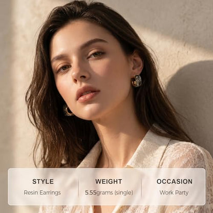 Chunky Hoop Earrings for Women, Tortoise Shell Leopard Hoops | Tortoise Shell Pattern; 18K Gold Plated Finish; 925 Silver Posts; Lightweight Statement Style - color: QIHP-18-Grey