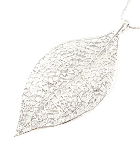 NLCAC Filigree Leaf Pedant Necklace Snake Chain Gorgeous Hollow Leaf Necklace for Women - color: Silver Tone
