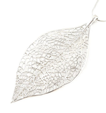 NLCAC Filigree Leaf Pedant Necklace Snake Chain Gorgeous Hollow Leaf Necklace for Women - color: Silver Tone