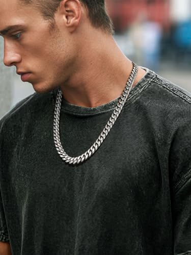 ChainsPro Stainless Steel Mens Cuban Link Chains, Hip Hop Miami Necklace | Daily Wear Jewelry with Gift Box, Silver/Gold Plated/Black, Sweatproof & Waterproof, Hypoallergenic Men Chains, No Tarnish - color: Silver