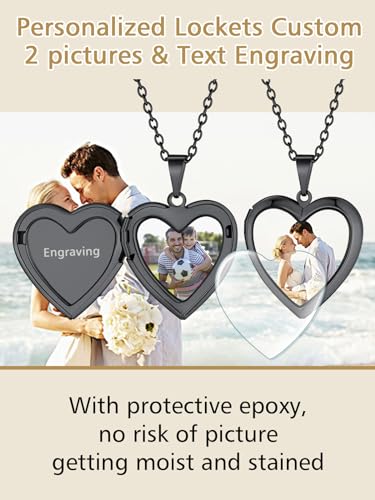 FindChic Locket Necklace for Women Custom Photo Memorial Gifts 4 Colors | Silver/Black/Rose Gold/Gold Plated Personalized for Loved Ones, Birthday Valentine's Day Keepsake - style: 16. Small Heart-Black