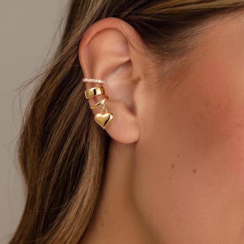14K Gold Plated Layered Chunky Ear Cuff for Women Thick Ear Clips | Ear Cuff Earrings for Women,Hammered Texture design，Lightweight Hypoallergenic Ear Clips，trendy Jewelry for Daily Party Prom - color: gold 4
