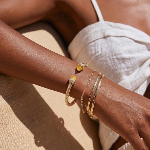 Fettero Gold Cuff Bangle Bracelets for Women - Adjustable Open Cuff Bangles 14K Gold Plated Charm Twisted Cable Bangle Bracelet for Mom Dainty Jewelry Gift - color: Yellow