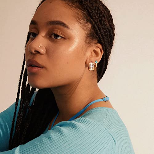 Women Gold Earrings Huggie Hoop Cubic Zirconia 14K Gold Plated Small Simple Hypoallergenic Everyday Jewelry - style: Baguette