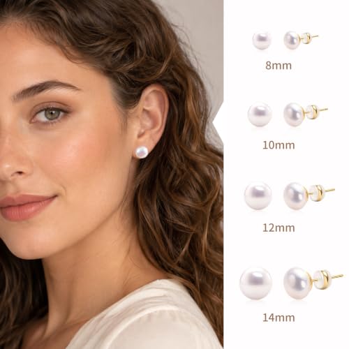 Simulated Pearl Stud Earrings for Women | S925 Sterling Silver Posts, Hypoallergenic Lightweight Classic Elegant Pearl Jewelry Gift, 8/10/12/14mm - color: Pink, size: 10mm