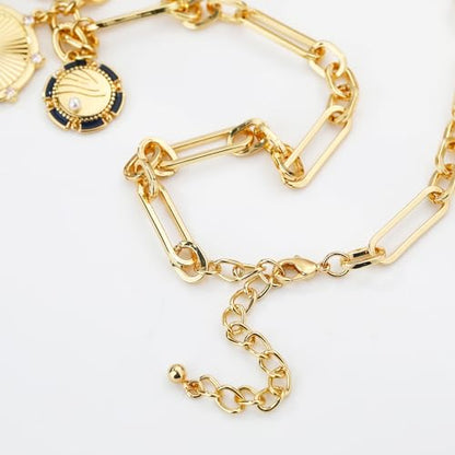 Chunky Gold Necklace for Women, 18K Waterproof Heart Necklace Statement Necklace Gold Charm Necklace Chunky Jewelry Paperclip Chain Choker Gift for Women - style: Three Coin