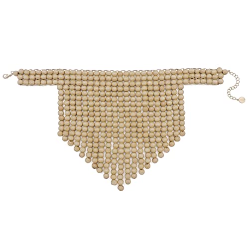 Coiris Boho African Wooden or Acrylic Beaded Bib Statement Necklace Strands Layered Cluster Chunky Collar Choker Wood Necklace for Women Fashion Costume Jewelry - color: Off White