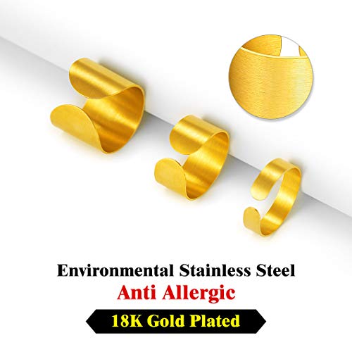 Stainless Steel Open Band Ring for Men Women 18K Gold/Black Plated Brush/Smooth Surface Rings Set Minimalist Jewelry(with Gift Box) - color: 01-Gold 5mm Brush Surface