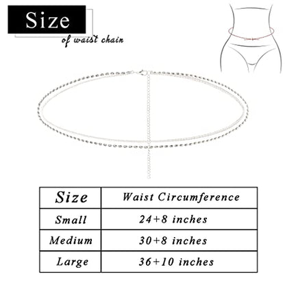 Waist Chain Silver Beads Belly Chain Gold silver Women Dainty Body Jewelry Accessories - color: silver shiny beaded - 24 + 8 in