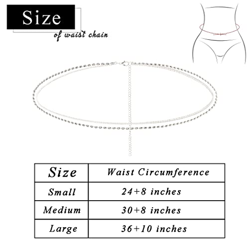 Waist Chain Silver Beads Belly Chain Gold silver Women Dainty Body Jewelry Accessories - color: silver shiny beaded - 36 + 10 in