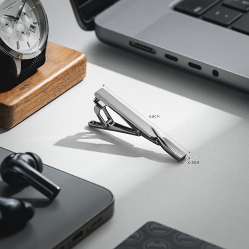 VULKIT Tie Clip Stainless Steel Gentleman Accessories Minimalist Tie Bar Clasp Clip for Business, Party, Wedding, At Work - style: C-Metal Black