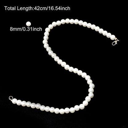 Honbay 6PCS Faux Pearl Necklaces Glass Round Pearl Choker Necklaces Fashion Jewelry for Weddings Parties or Daily Use (8mm)