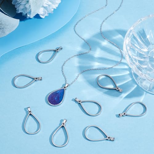 UNICRAFTALE 10Pcs Teardrop Open Back Bezel Pendants Stainless Steel Ring Frame Pendants Geometric Blanks Charms Hollow Frame Pendant Cabochon Settings for Necklace Bracelet Jewelry Making - color: Platinum