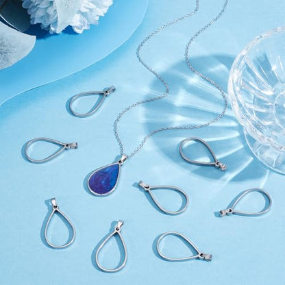 UNICRAFTALE 10Pcs Teardrop Open Back Bezel Pendants Stainless Steel Ring Frame Pendants Geometric Blanks Charms Hollow Frame Pendant Cabochon Settings for Necklace Bracelet Jewelry Making - color: Platinum
