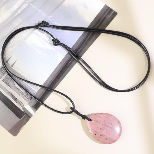 Teardrop Gemstone Necklaces for Women, Healing Crystal Pendant Necklace Birthstone Jewelry for Women - color: Rhodonite