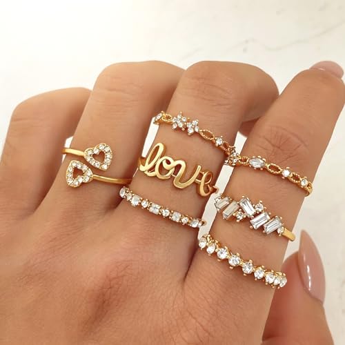 Golden Silvery Knuckle Rings Set for Women, Stackable Rings Bohemian Crystal Hollow Carved Flowers Joint Finger Rings Pack Fashion Jewelry Gifts for Birthday - color: Golden 48PCS