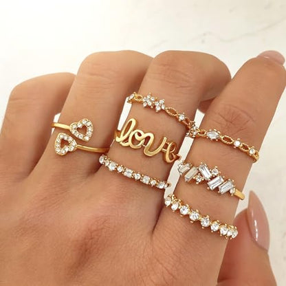 Golden Silvery Knuckle Rings Set for Women, Stackable Rings Bohemian Crystal Hollow Carved Flowers Joint Finger Rings Pack Fashion Jewelry Gifts for Birthday - color: Golden 48PCS