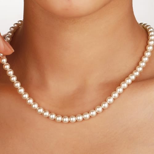 Ritach Pearl Necklaces for Women - Real Gold Plated Dainty Pearl Necklace Daisy Round Drop Pearl Choker Necklace Layered Gold Necklace for Women Teen Girls Bridesmaid Wedding Birthday Gifts - style: Gold-Pearl Strand