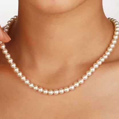Ritach Pearl Necklaces for Women - Real Gold Plated Dainty Pearl Necklace Daisy Round Drop Pearl Choker Necklace Layered Gold Necklace for Women Teen Girls Bridesmaid Wedding Birthday Gifts - style: Gold-Pearl Strand