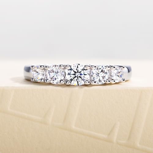 Cubic Zirconia Half Eternity Wedding Band Rings Round/Oval/Cushion Cut 5/6 Stones 5A Grade D Color CZ Stacking Band Engagement Promise Rings for Women - style: Raound