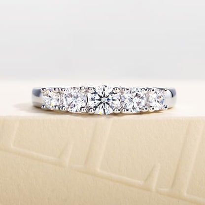 Cubic Zirconia Half Eternity Wedding Band Rings Round/Oval/Cushion Cut 5/6 Stones 5A Grade D Color CZ Stacking Band Engagement Promise Rings for Women - style: Raound